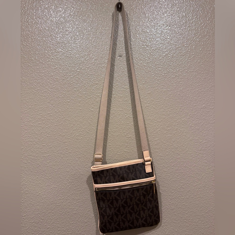 Michael Kors Brown Logo Crossbody with Cream Trim